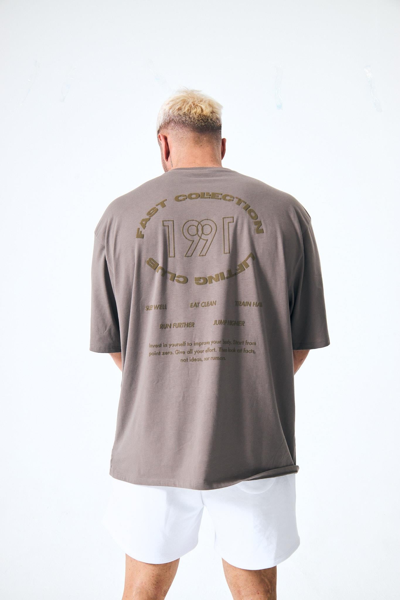 “1991” Arka Ve Ön Kabartma Baskılı Oversize - Taupe