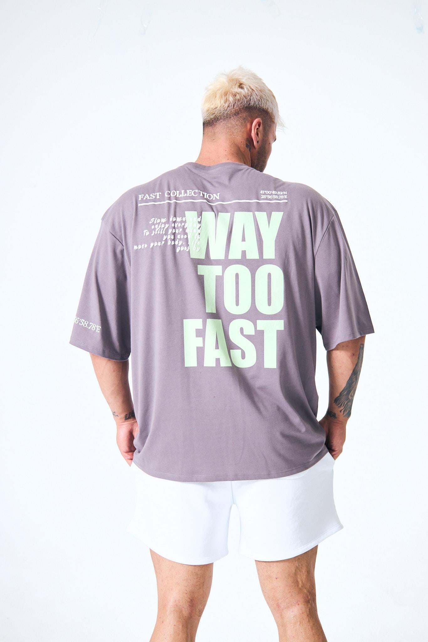 “Way Too Fast” Arka Ve Ön Kabartma Baskılı Oversize - Lila