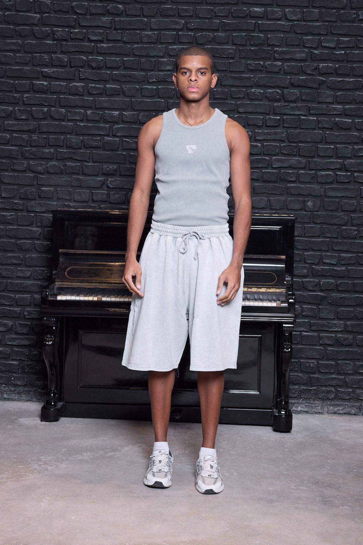 Acid Wash Oversize Jorts / Baggy Şort Açık Gri