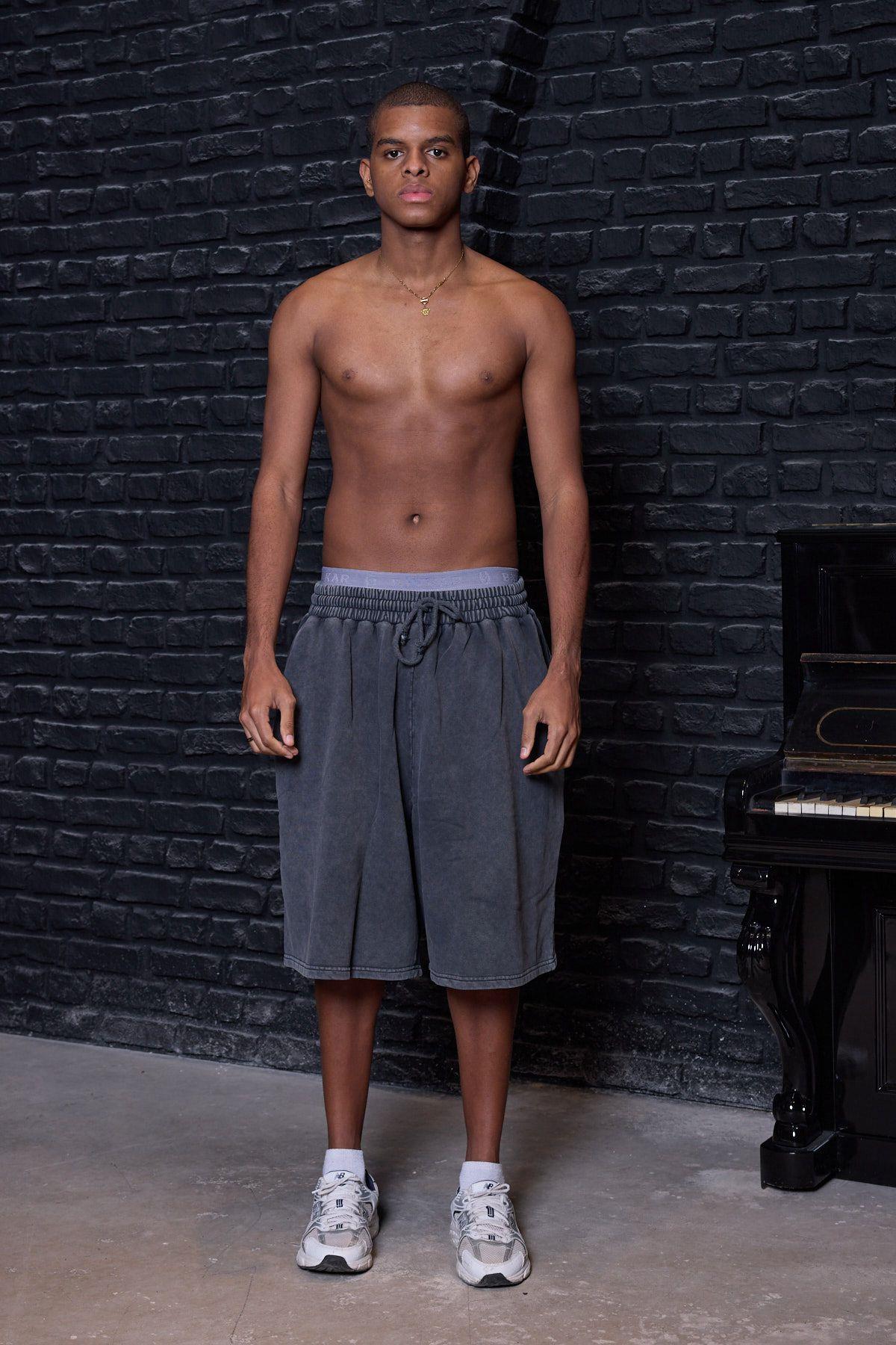 Acid Wash Oversize Jorts / Baggy Şort Koyu Füme