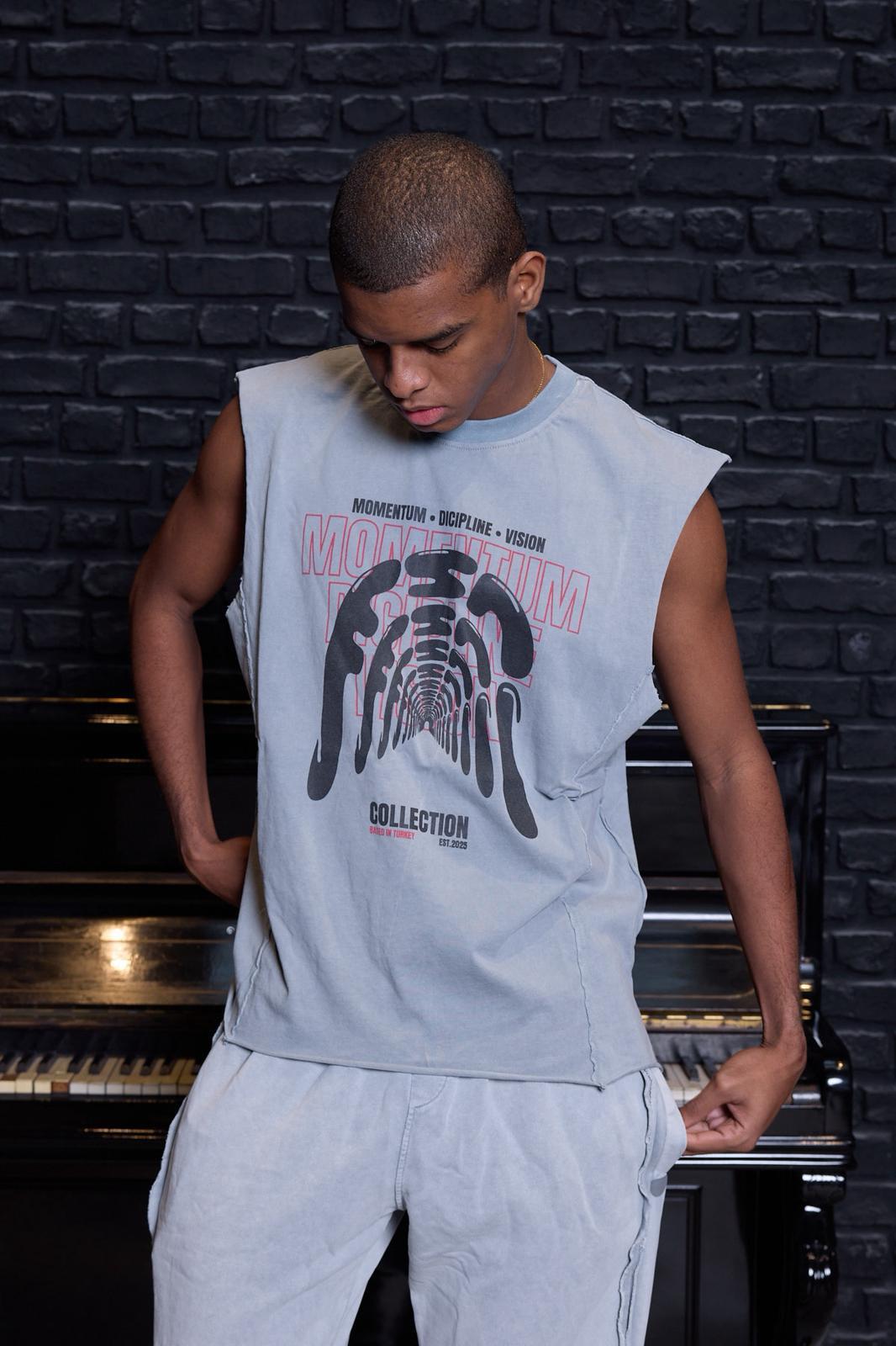 Baskılı Atlet Açık Gri