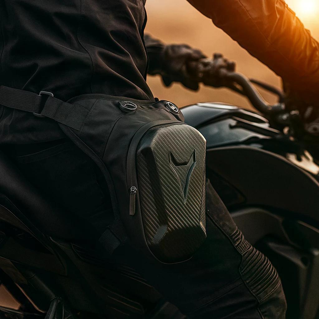 Erkek Siyah Karbon Desenli Motosiklet ve Outdoor Bel Çantası – Su Geçirmez Sert Korumalı Tasarım
