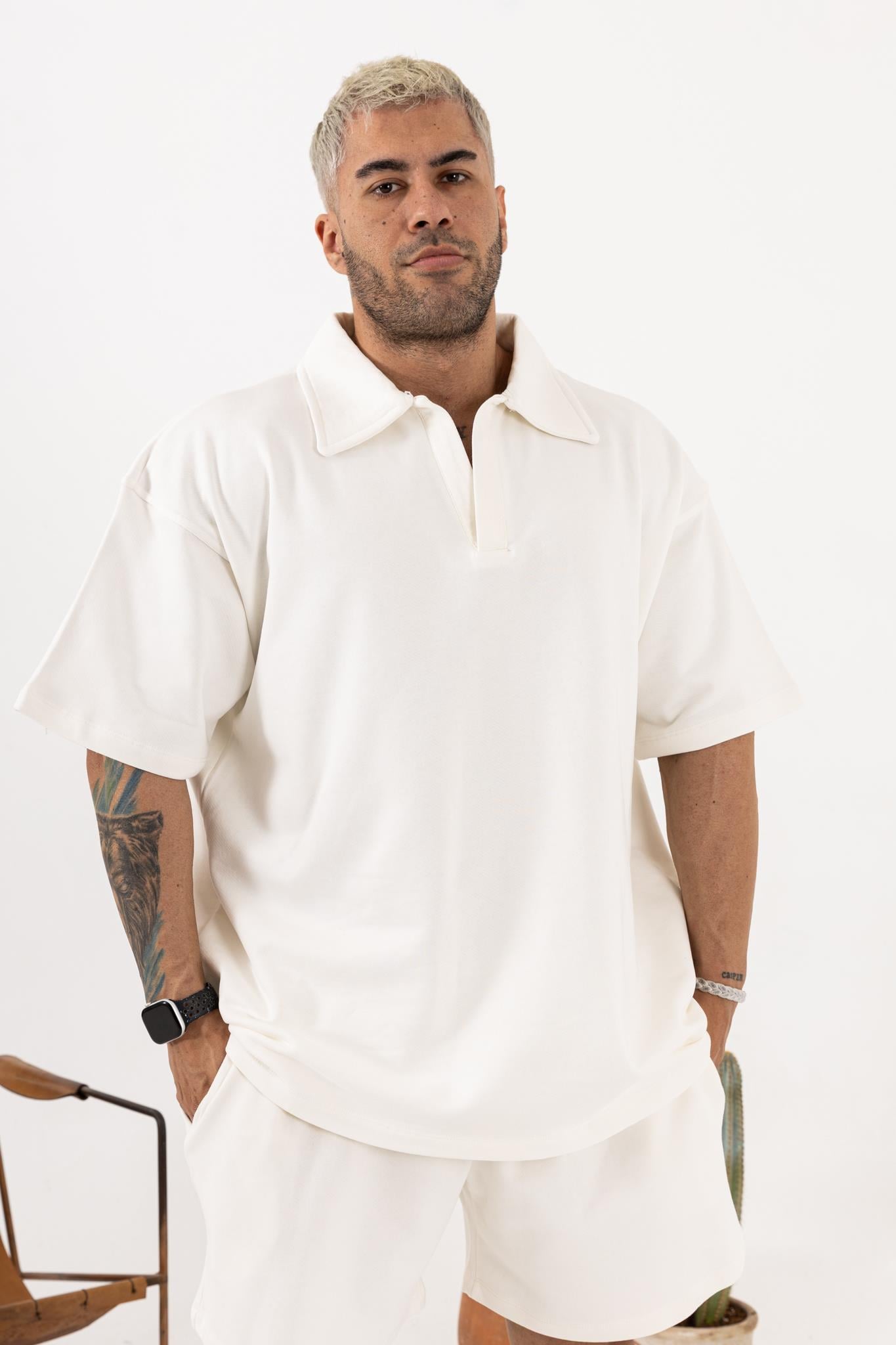 Polo Oversize T-Shirt Beyaz