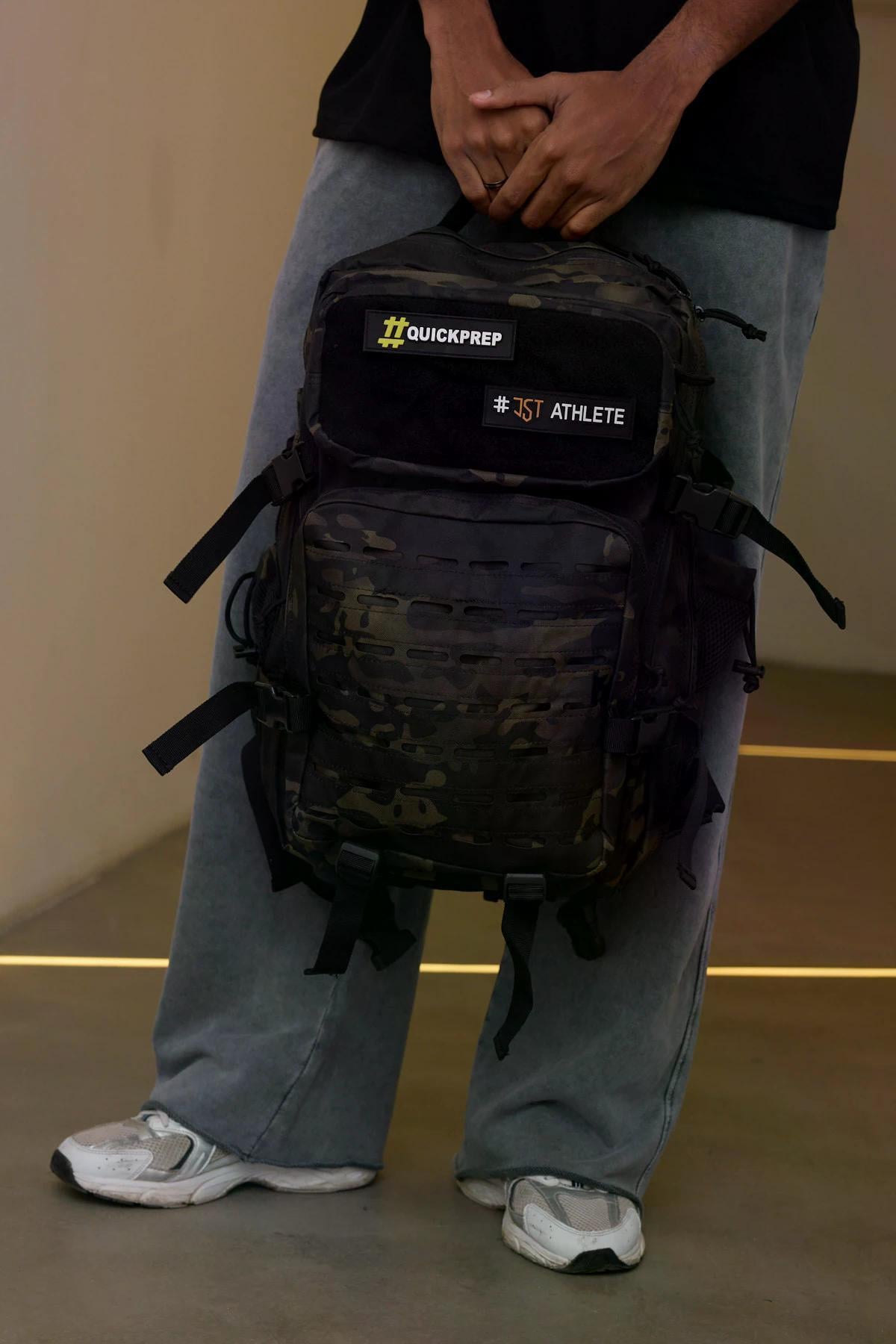 QuickPrep 45L Tactical Outdoor Sırt Çantası — Su Geçirmez, Çok Gözlü, Kamp – Spor – Seyahat Çantası Siyah Kamuflaj