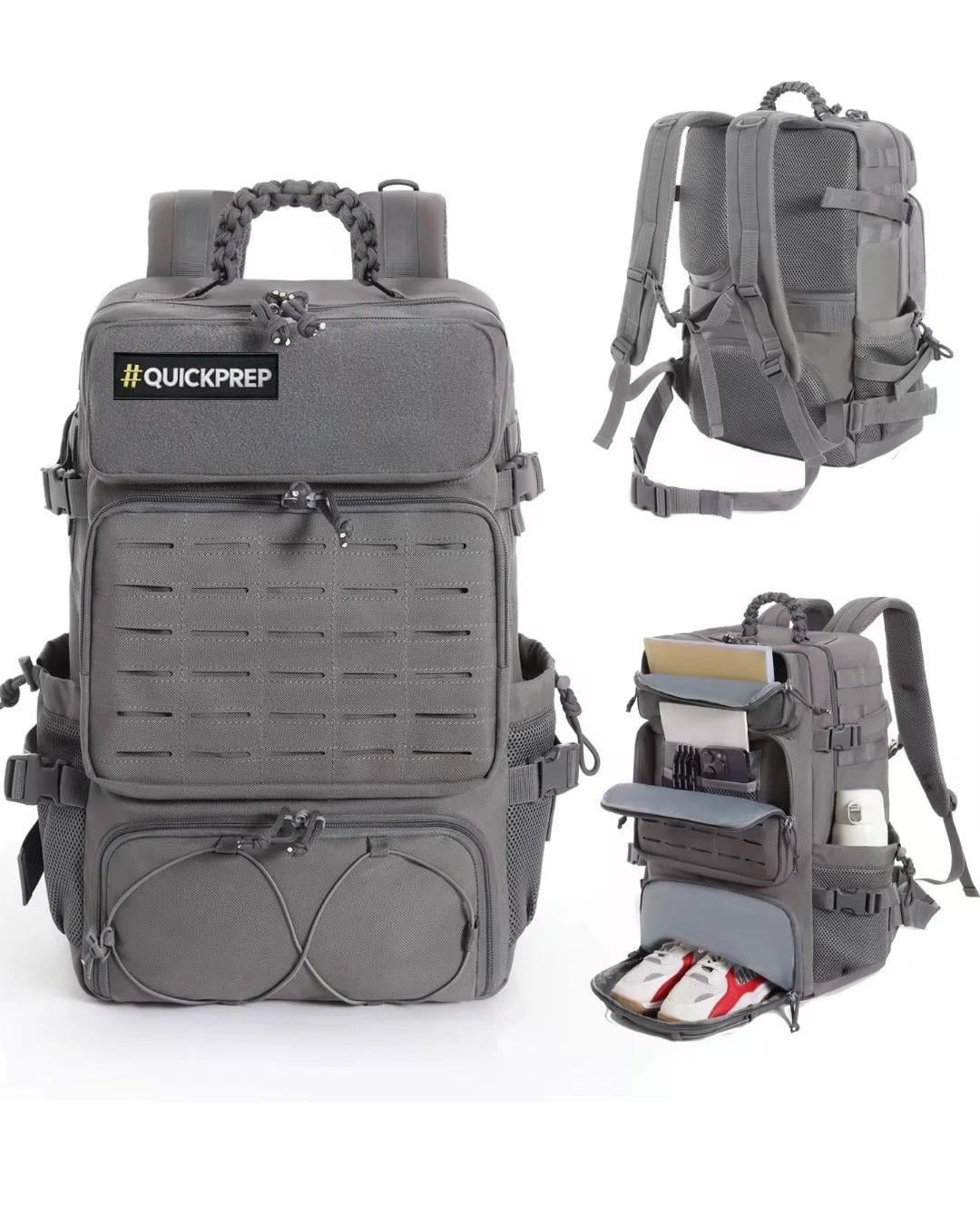 QuickPrep 45L Taktik & Spor Sırt Çantası | Su Geçirmez Premium Seri Gri