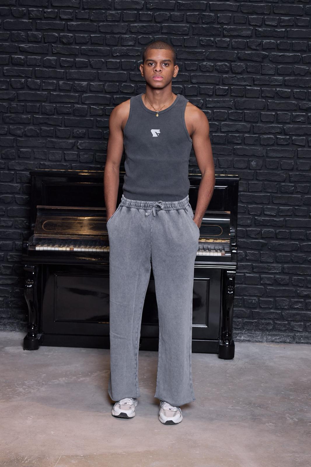 Raw-Hem Vintage Wash Wide Leg Pantolon Açık Füme