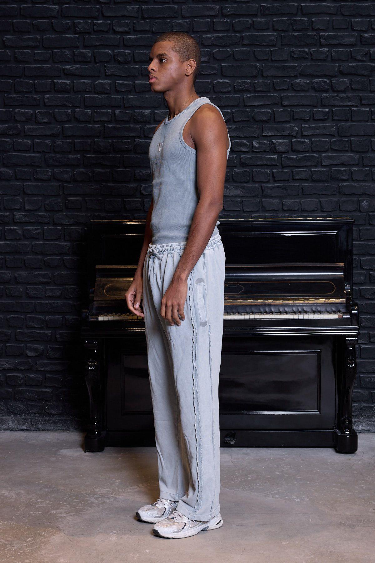 Retro Wash Raw-Edge Relaxed Fit Pantolon Açık Gri