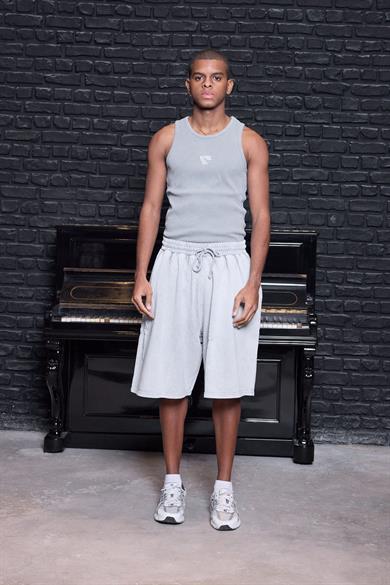 Acid Wash Oversize Jorts / Baggy Şort Açık Gri