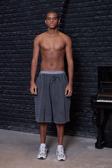 Acid Wash Oversize Jorts / Baggy Şort Koyu Füme