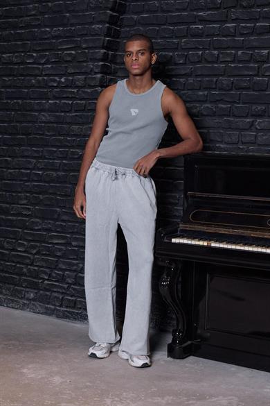 Raw-Hem Vintage Wash Wide Leg Pantolon Açık Gri