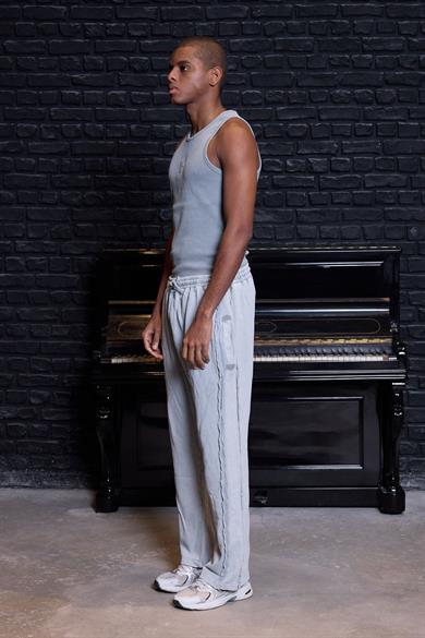 Retro Wash Raw-Edge Relaxed Fit Pantolon Açık Gri