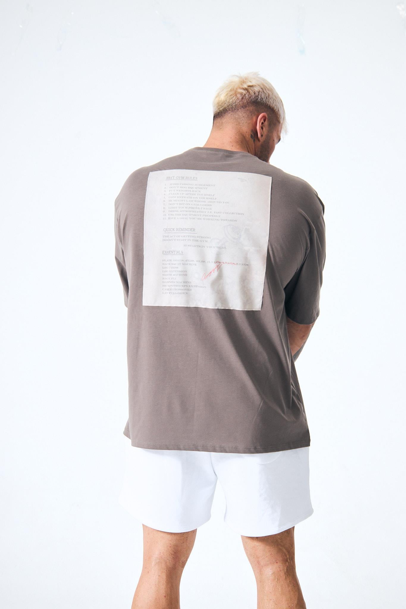 “Rules” Arka Kumaş Baskılı Oversize - Taupe