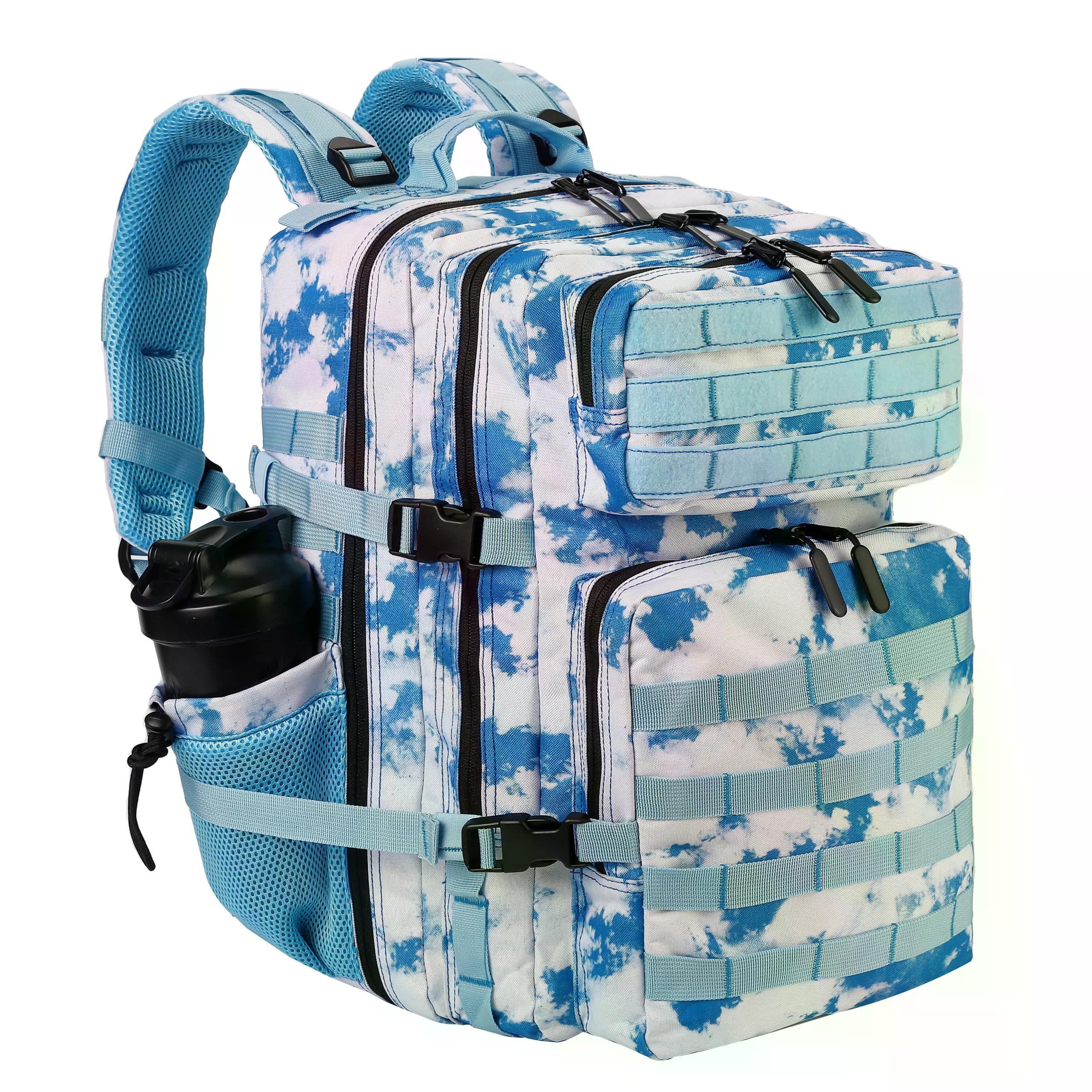 45L Büyük Kapasiteli Taktik Sırt Çantası - Su Geçirmez Askeri Outdoor ve Spor Çantası Beyaz Mavi