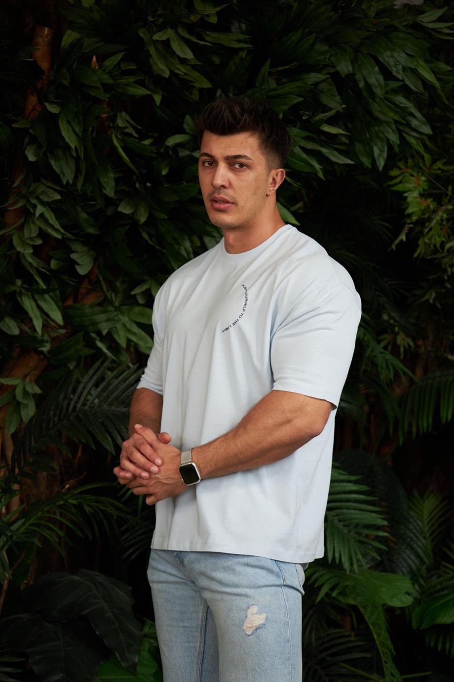 Asimetrik Yazı Detaylı Oversize Tshirt
