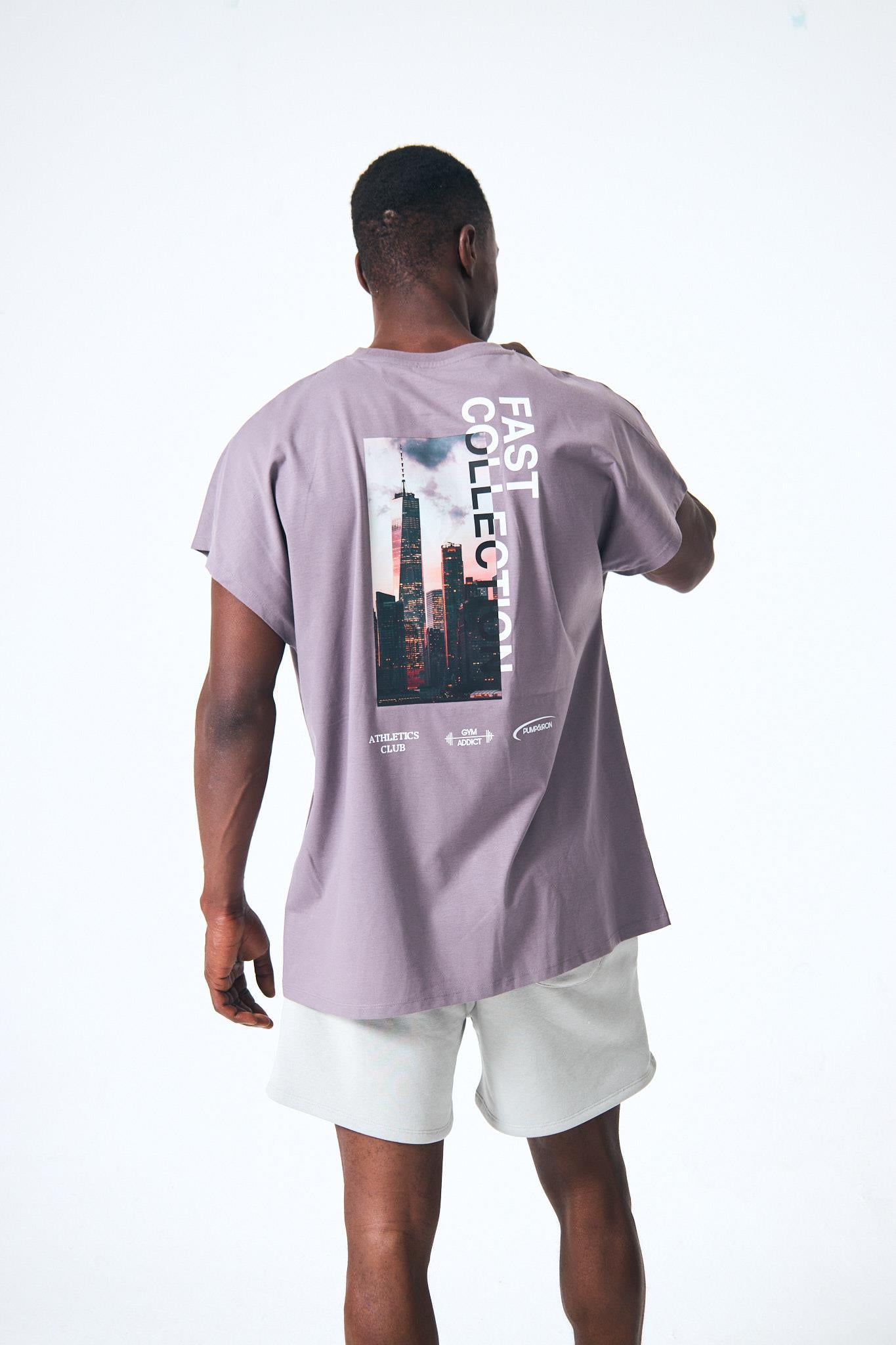 City” Arka Dijital Baskılı Oversize - Lila