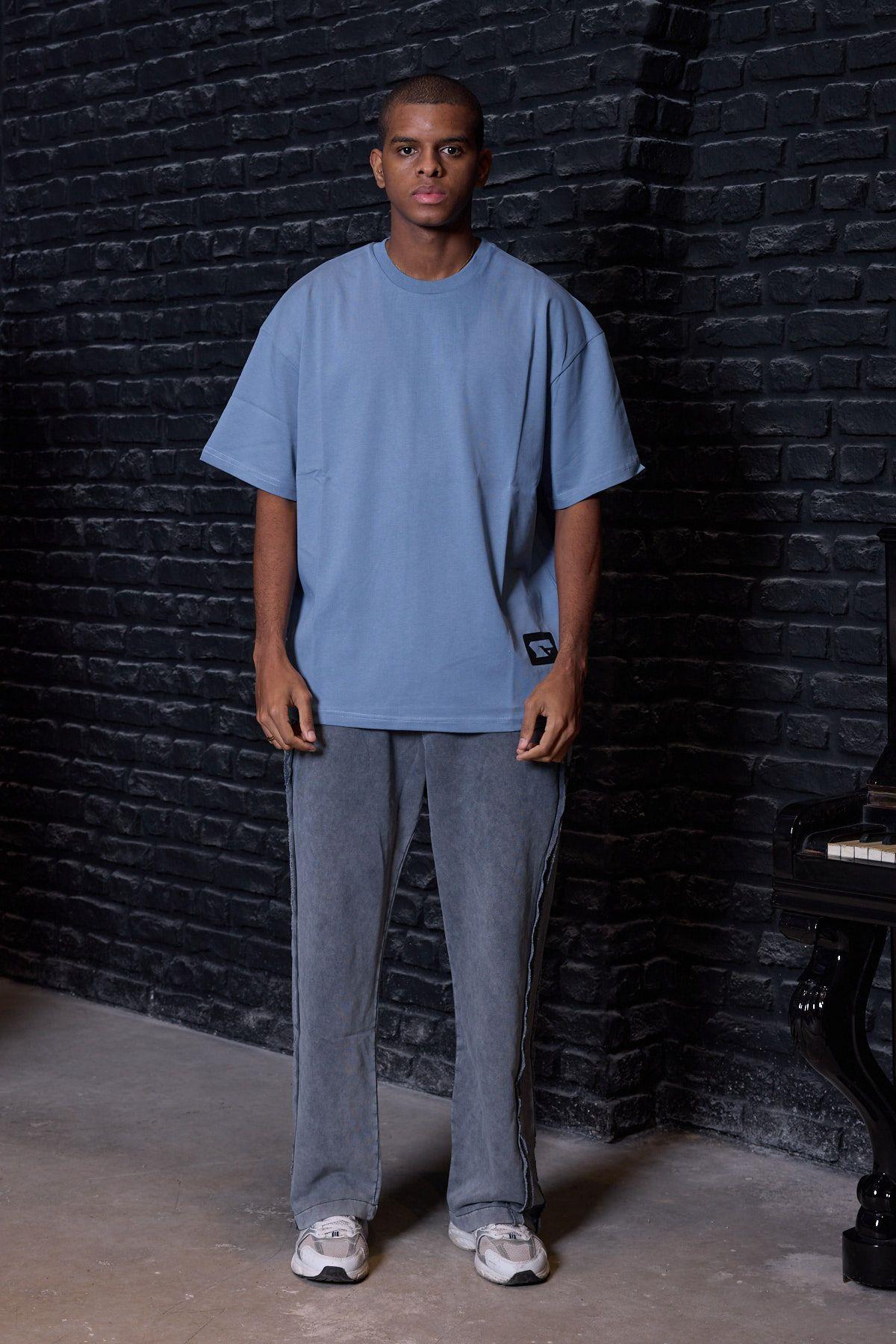 Fast Arka Baskı Oversize Tişört Mavi