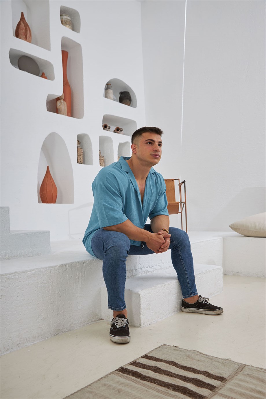 Kısa Kollu Oversize Gömlek Mavi