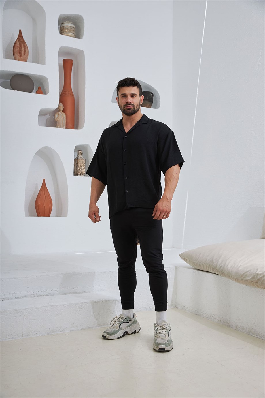 Kısa Kollu Oversize Gömlek Siyah