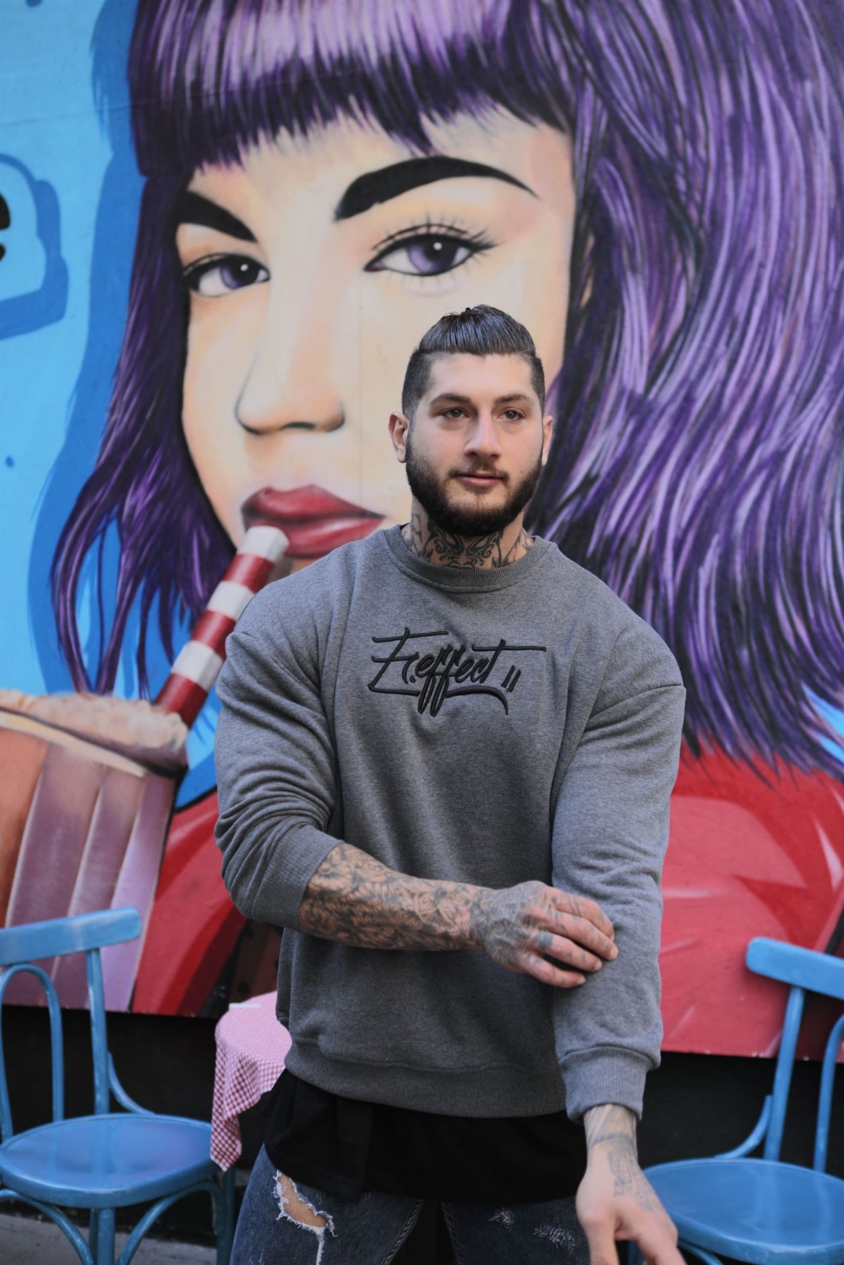 Onu Nakis Baskılı Antrasit Oversize Sweatshirt