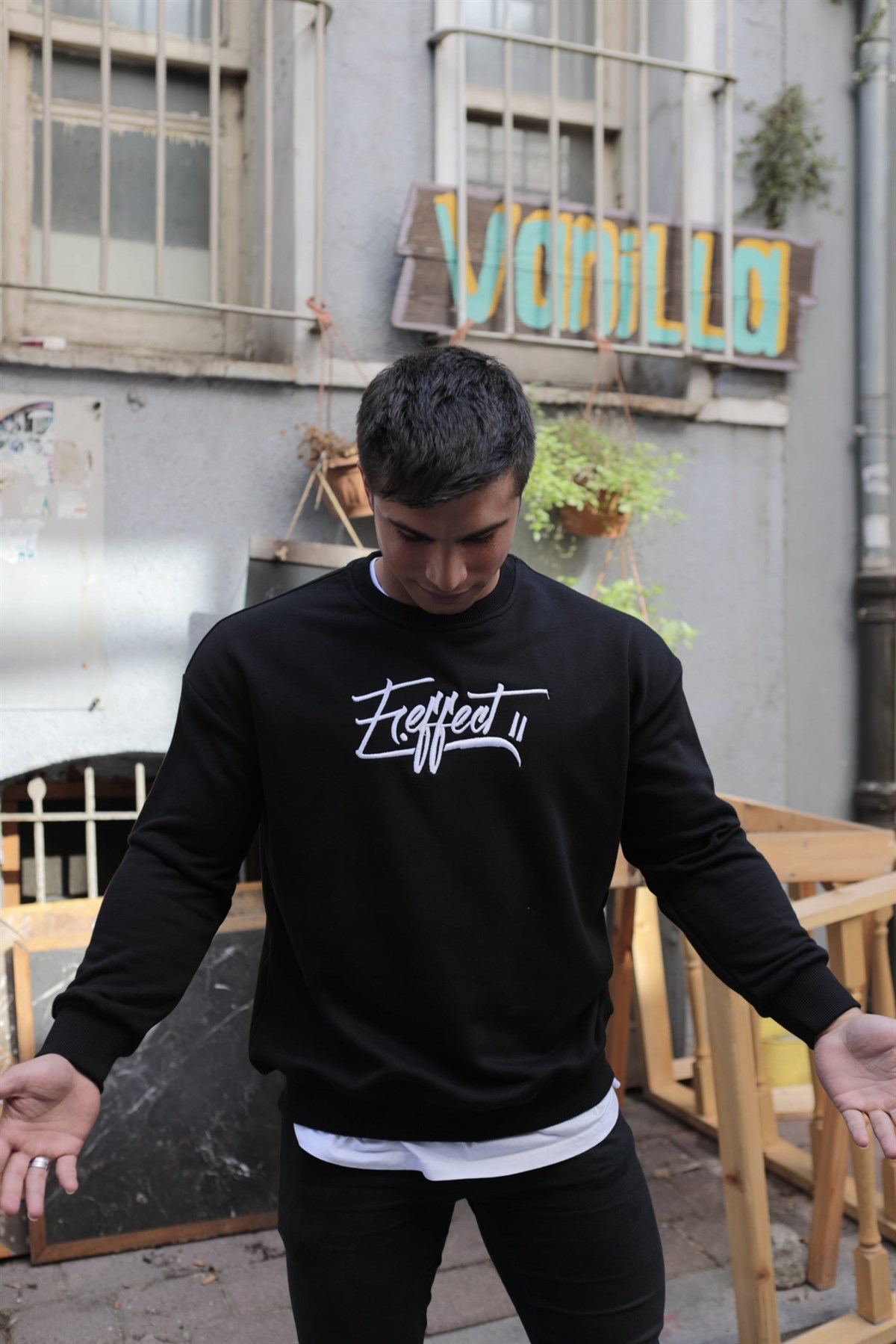 Onu Nakis Baskılı Siyah Oversize Sweatshirt