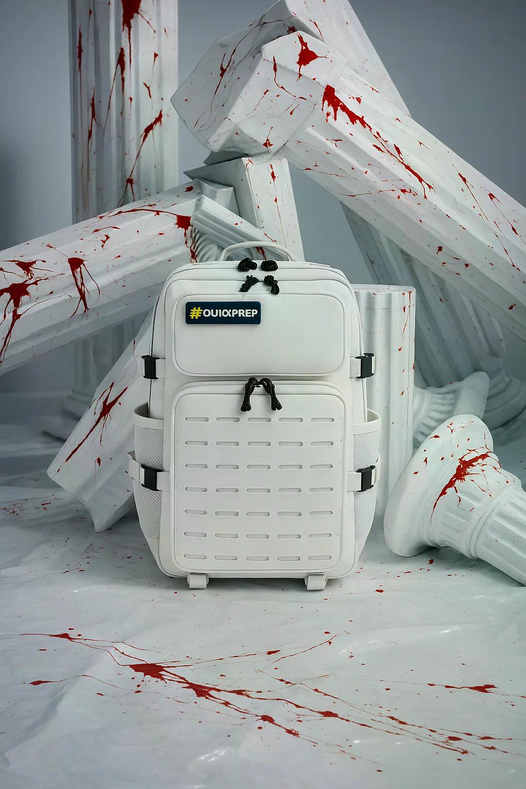 QuickPrep 45L Tactical Outdoor Sırt Çantası — Su Geçirmez, Çok Gözlü, Kamp – Spor – Seyahat Çantası Beyaz