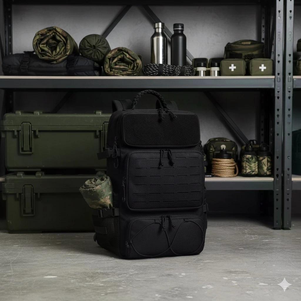 QuickPrep 45L Taktik & Spor Sırt Çantası | Su Geçirmez Premium Seri Siyah