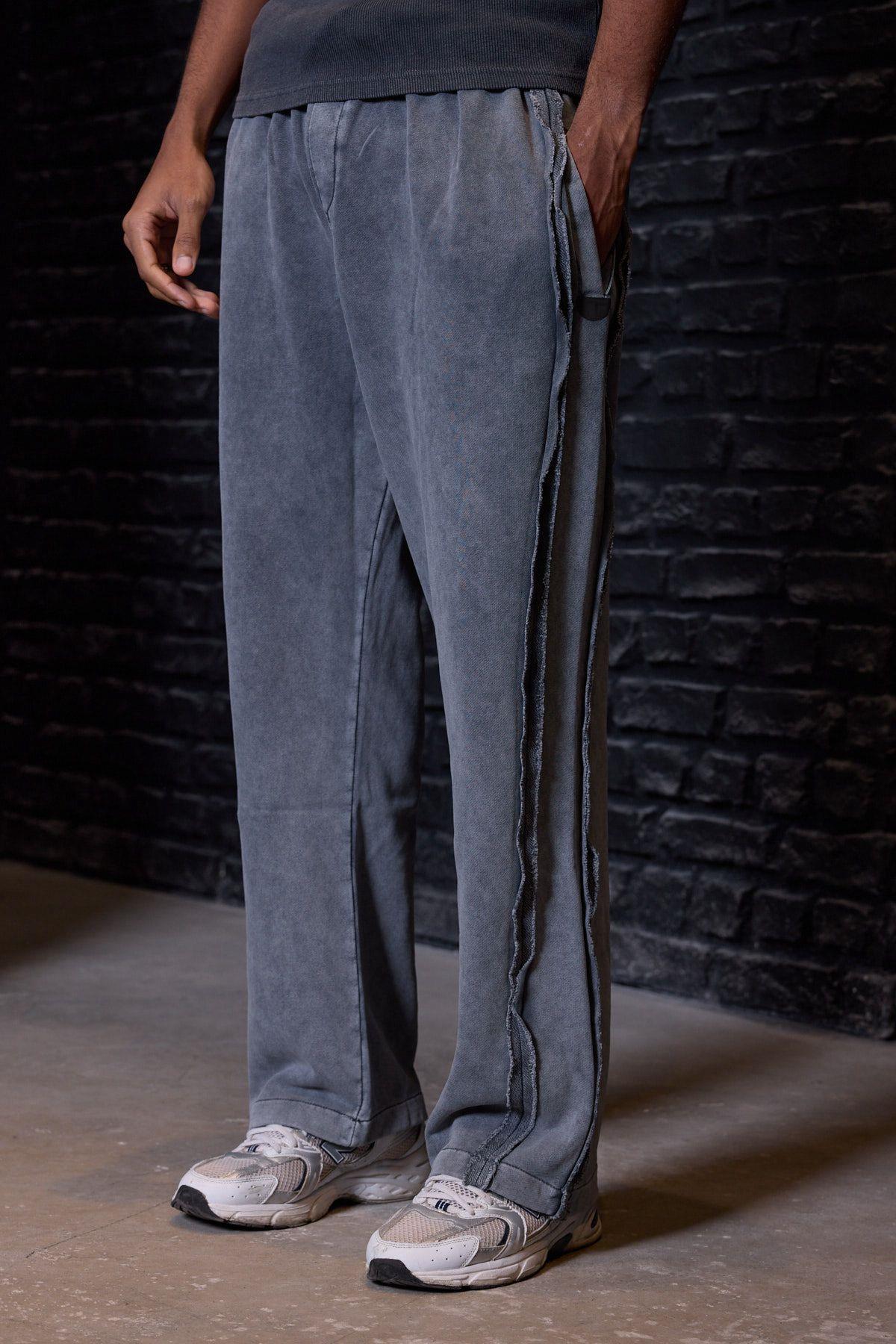 Retro Wash Raw-Edge Relaxed Fit Pantolon Açık Füme