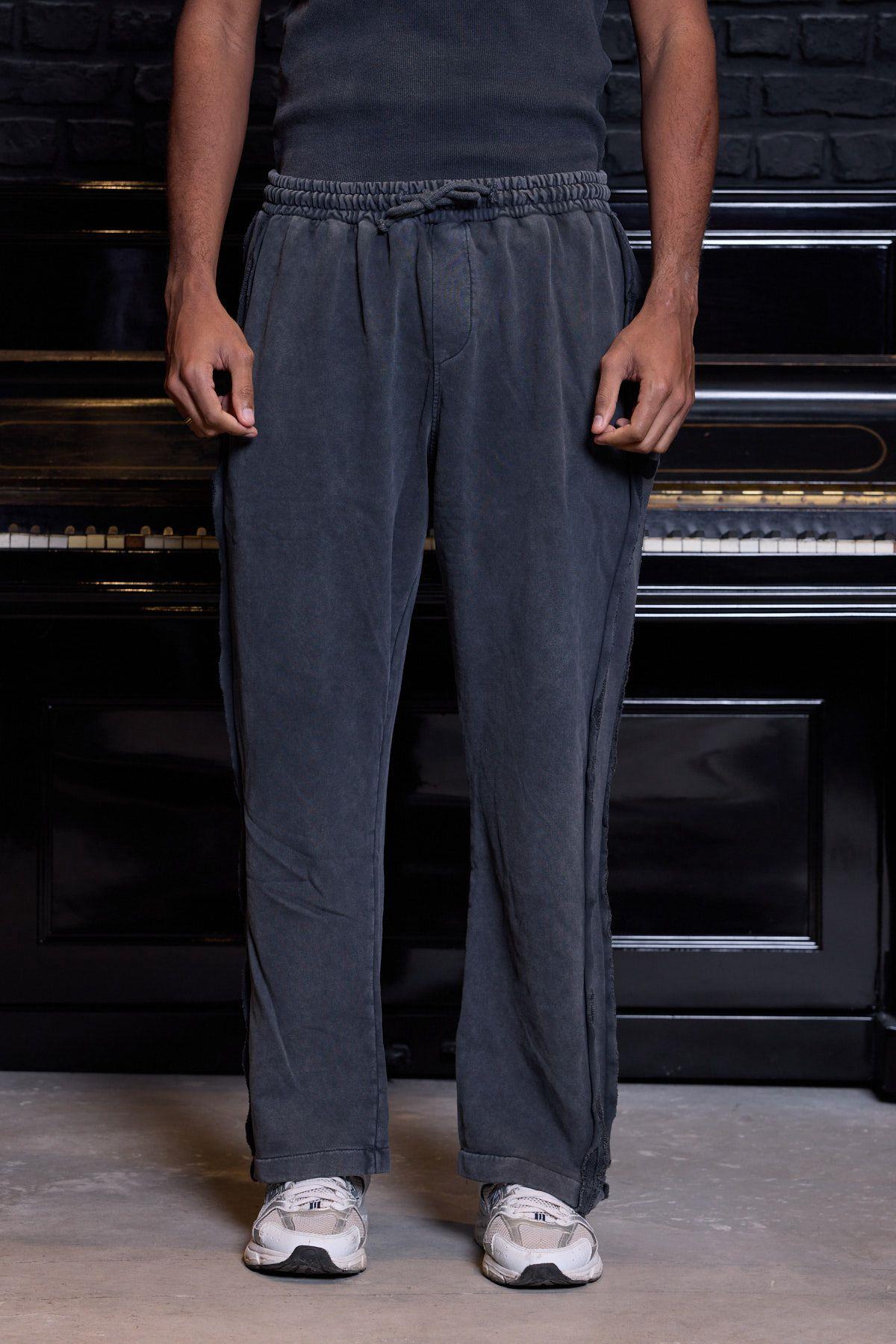 Retro Wash Raw-Edge Relaxed Fit Pantolon Koyu Füme