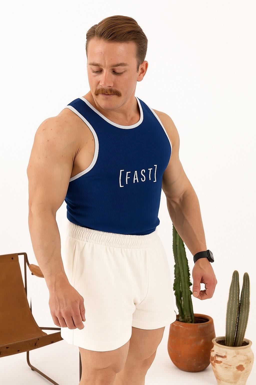 Ribana Kenarlı Fitilli Atlet Mavi