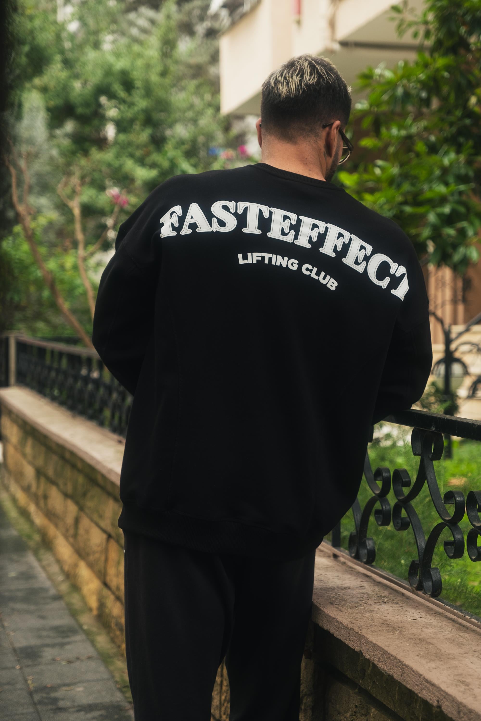 Sırtı Baskılı Dikiş Detaylı Oversize Sweatshirt Siyah