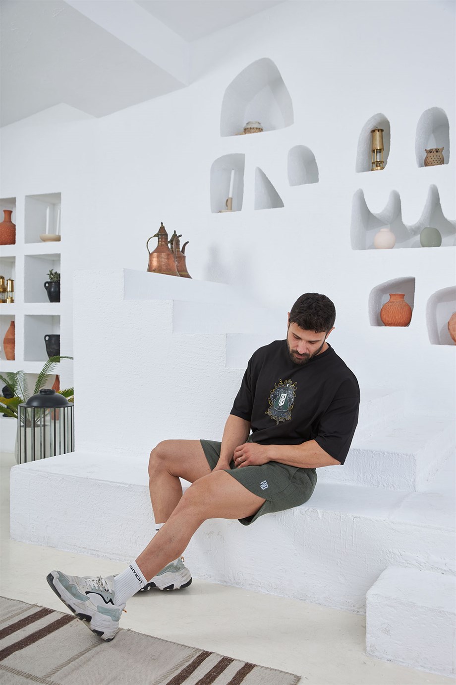 Yağmur Desenli Short Haki