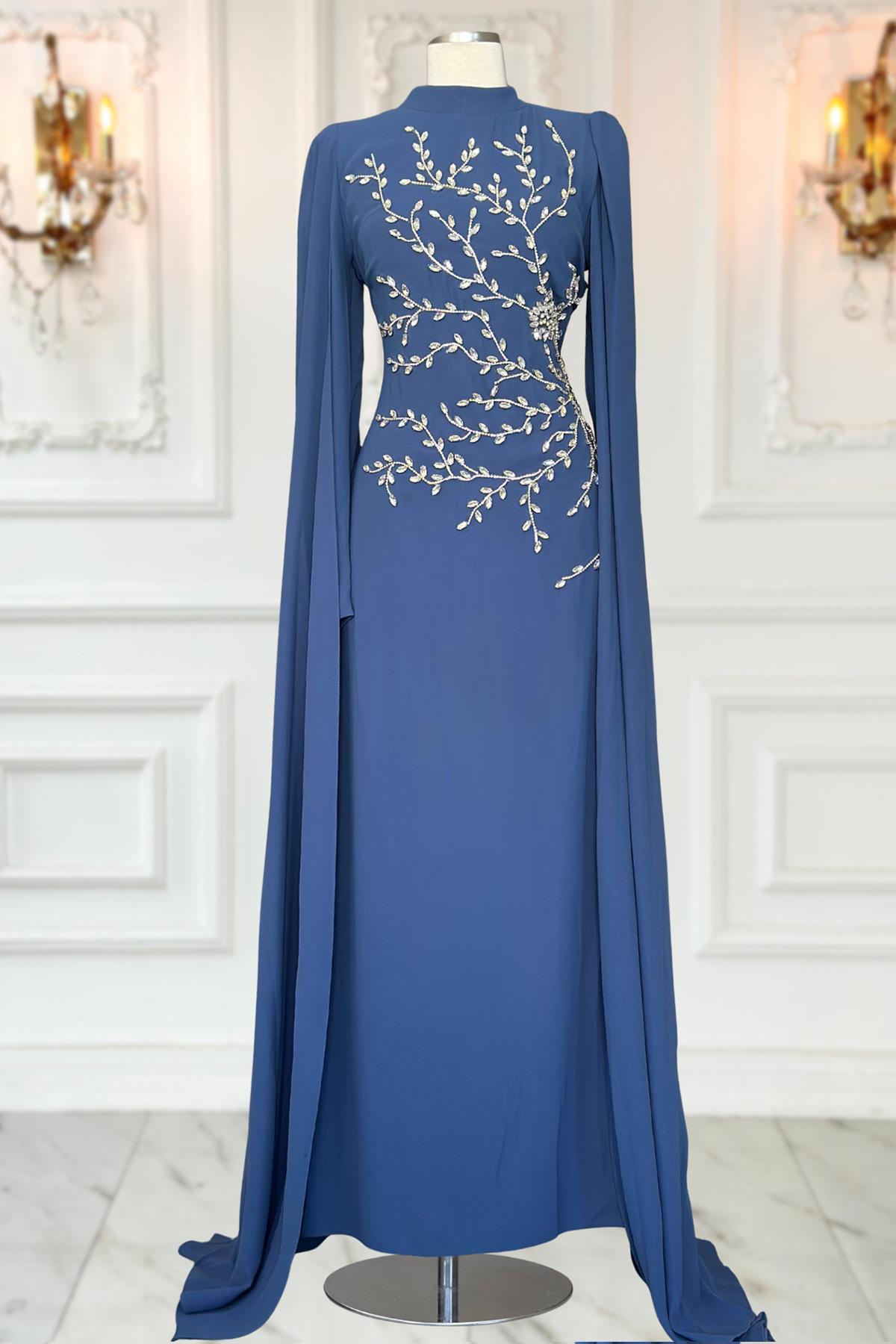 Amine Hüma Alya Tesettür Abiye İndigo