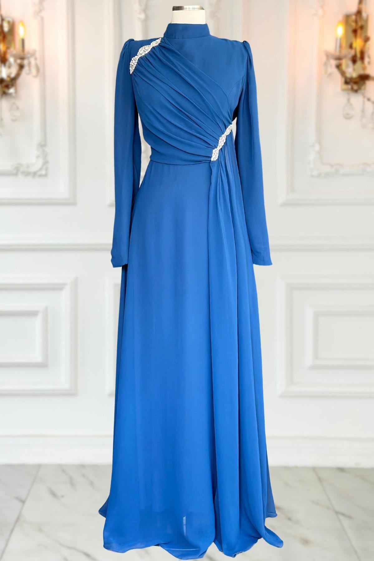 Amine Hüma Eflin Abiye Elbise İndigo