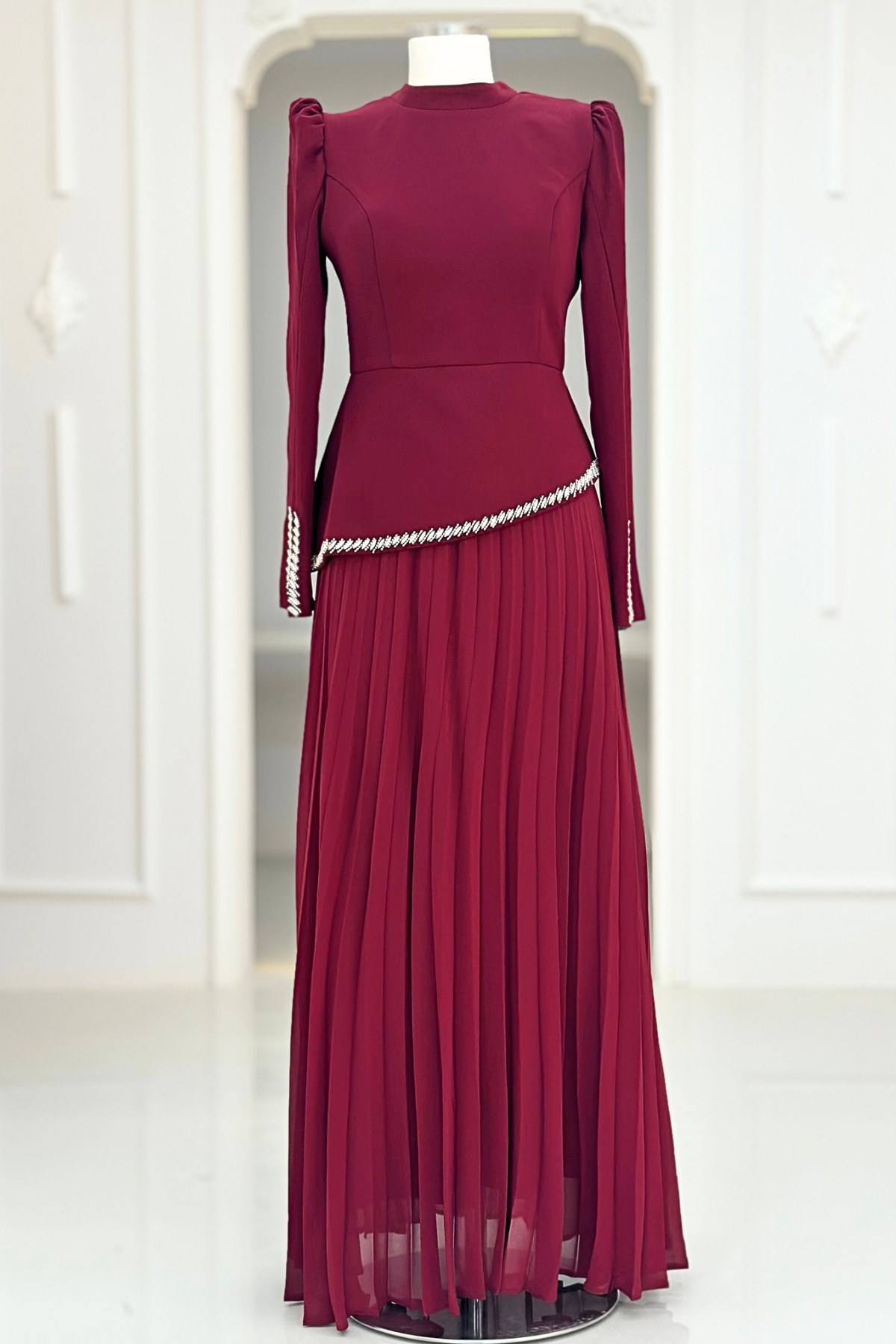 Amine Hüma Efsun Abiye Elbise Bordo