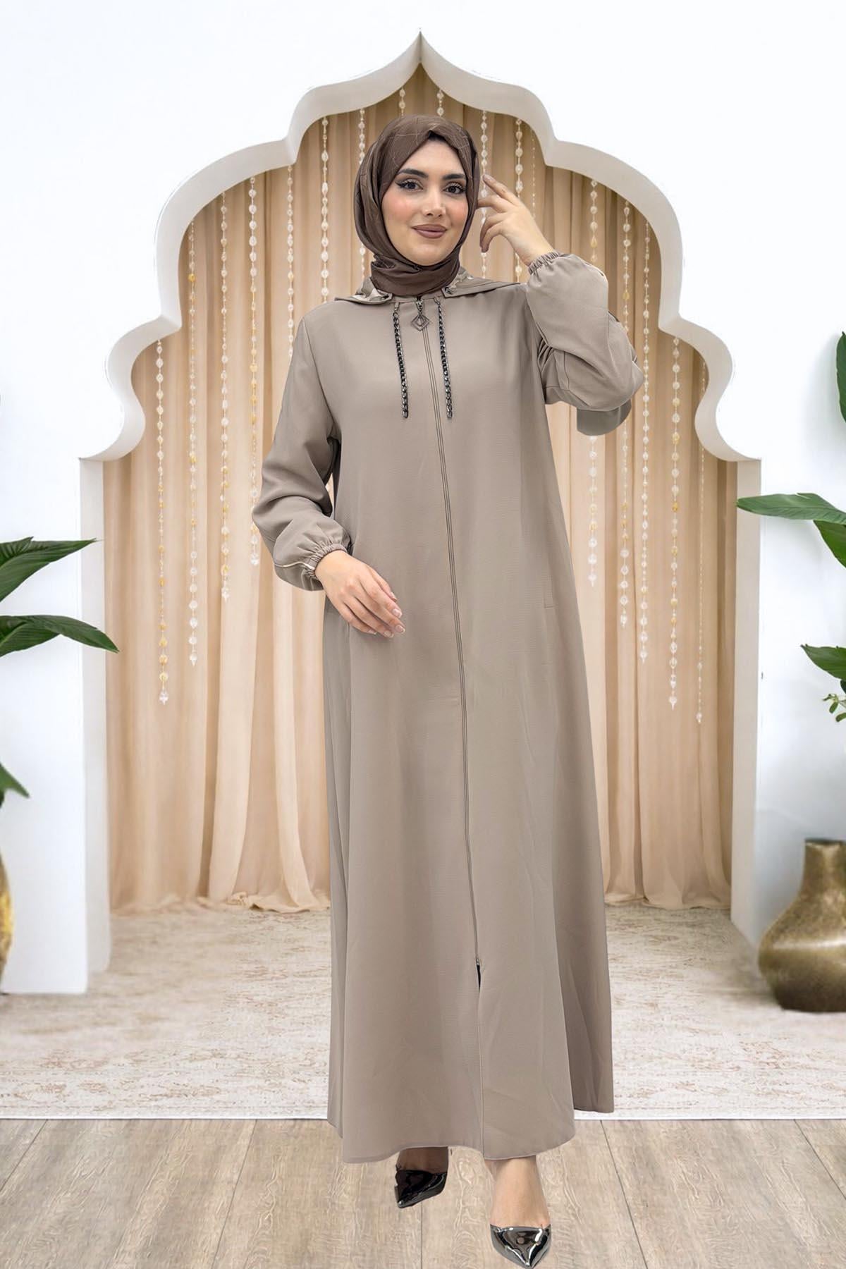 Amine Hüma Elif Kapüşonlu Ferace Bej