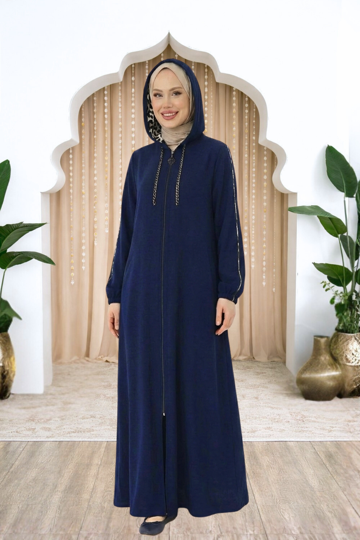 Amine Hüma Elif Kapüşonlu Ferace Lacivert