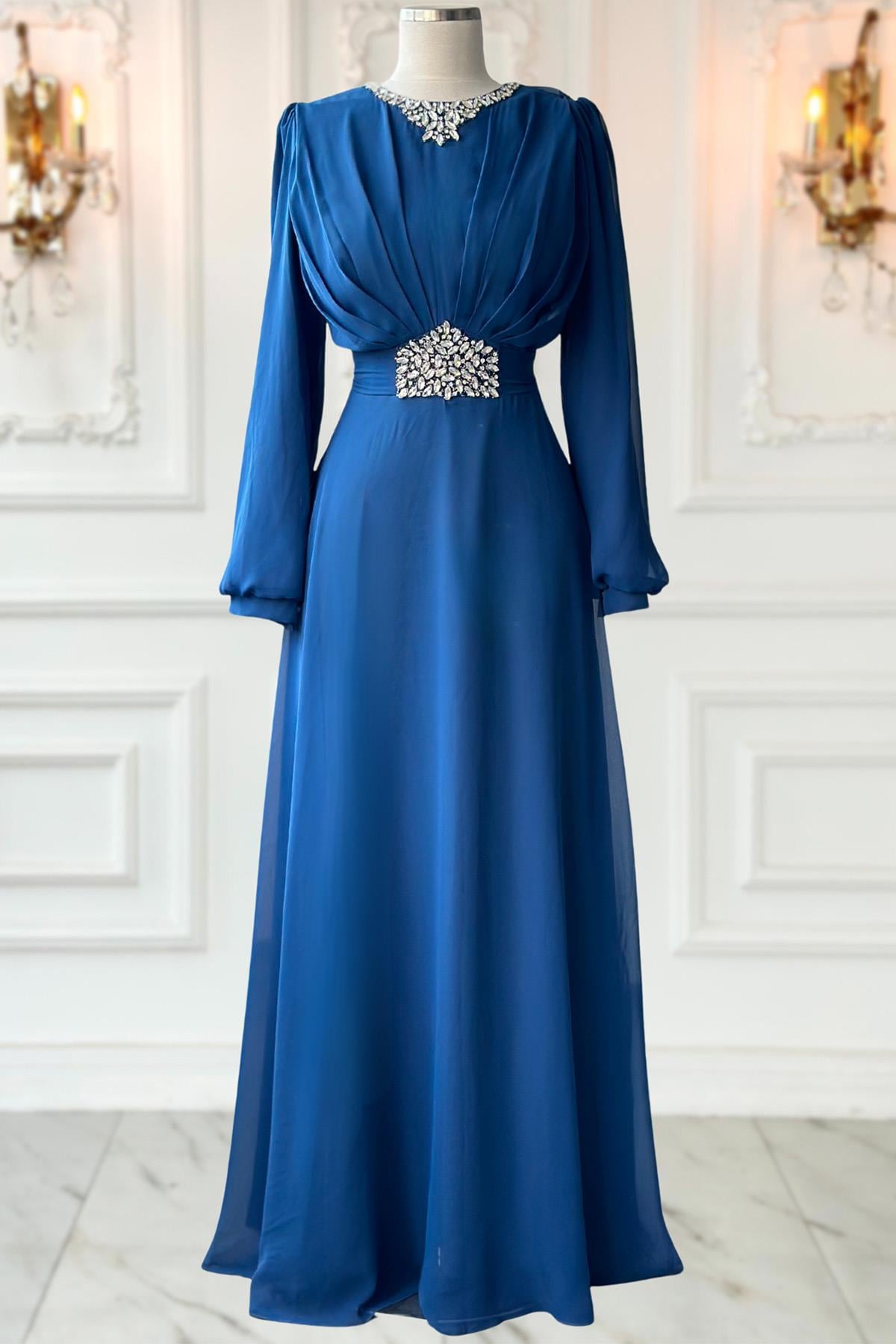 Amine Hüma Faran Abiye Elbise İndigo