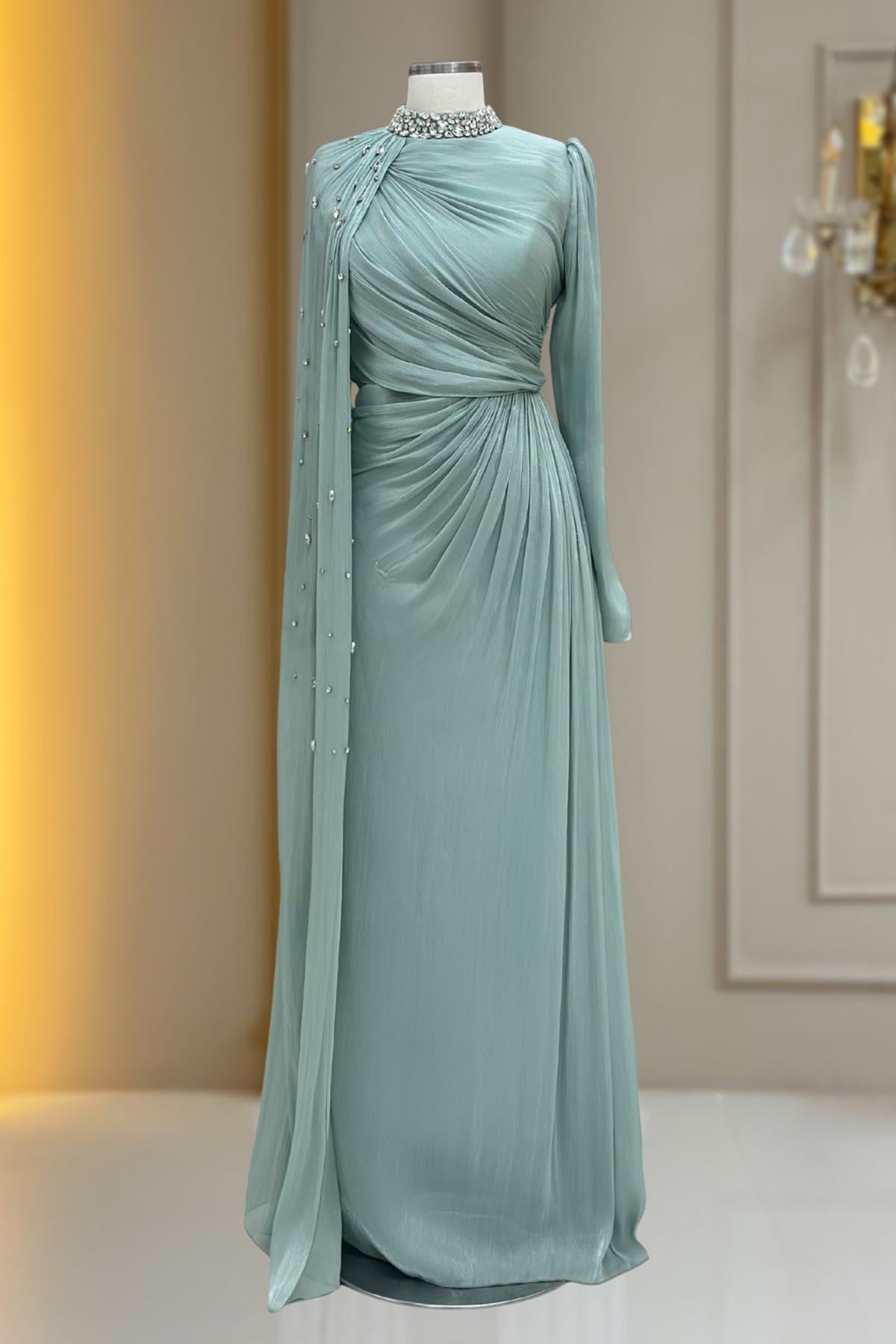 Amine Hüma Helen Abiye Elbise Mint