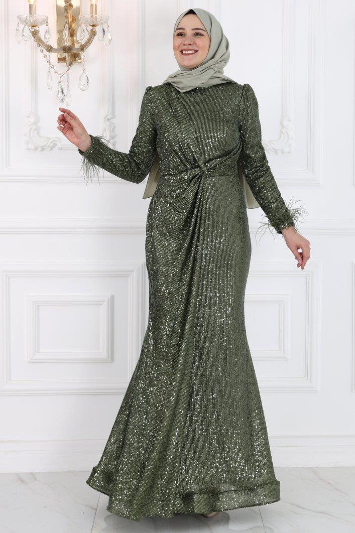 Amine Hüma İkbal Tesettür Abiye Haki