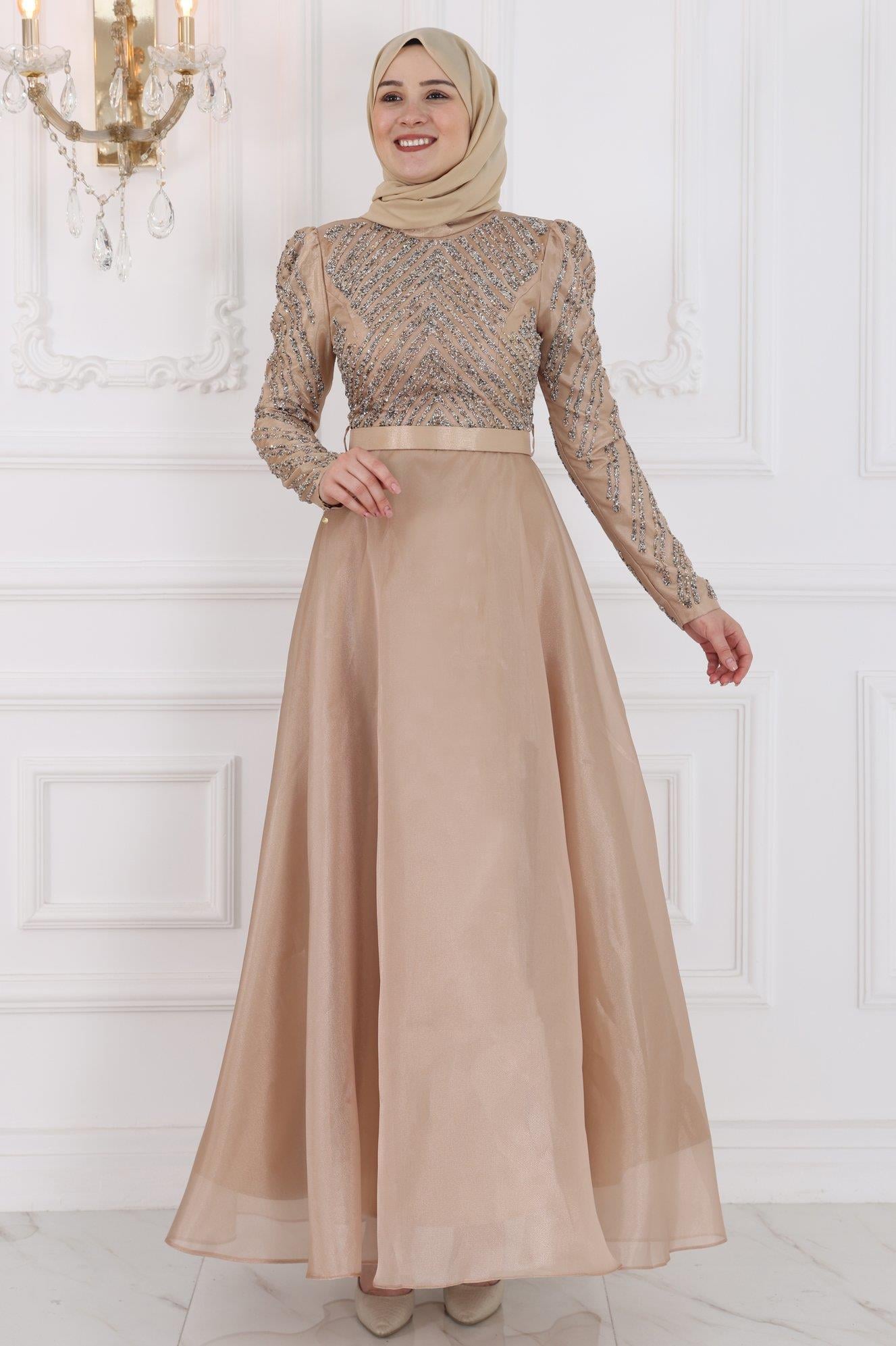 Amine Hüma Neva Tesettür Abiye Gold