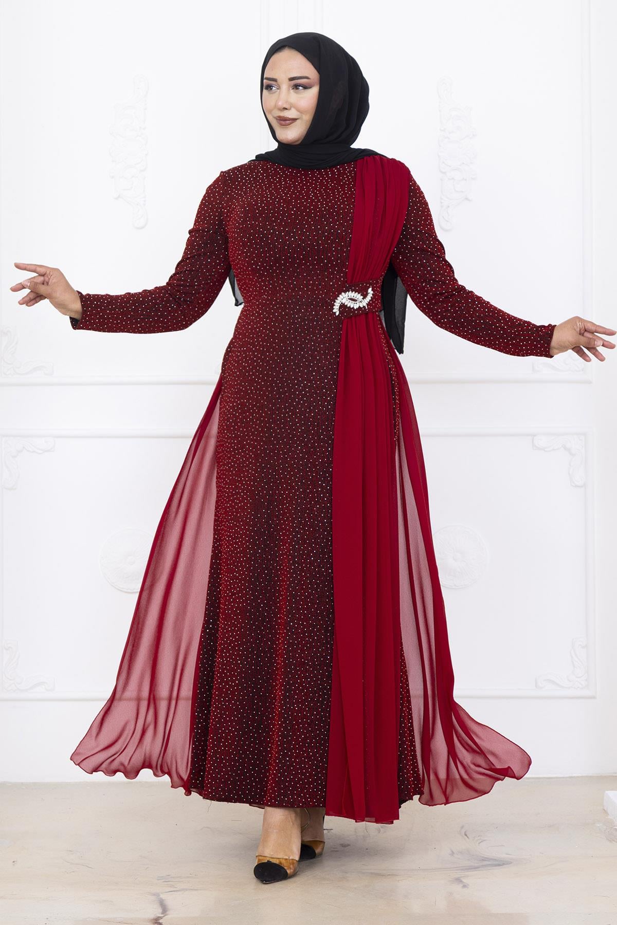 Amine Hüma Nil Abiye Elbise Bordo