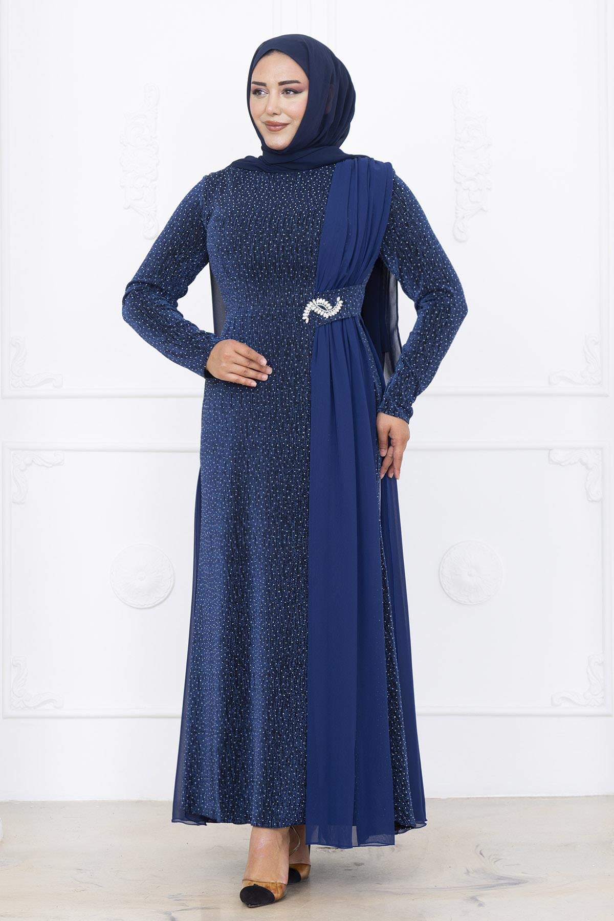 Amine Hüma Nil Abiye Elbise İndigo