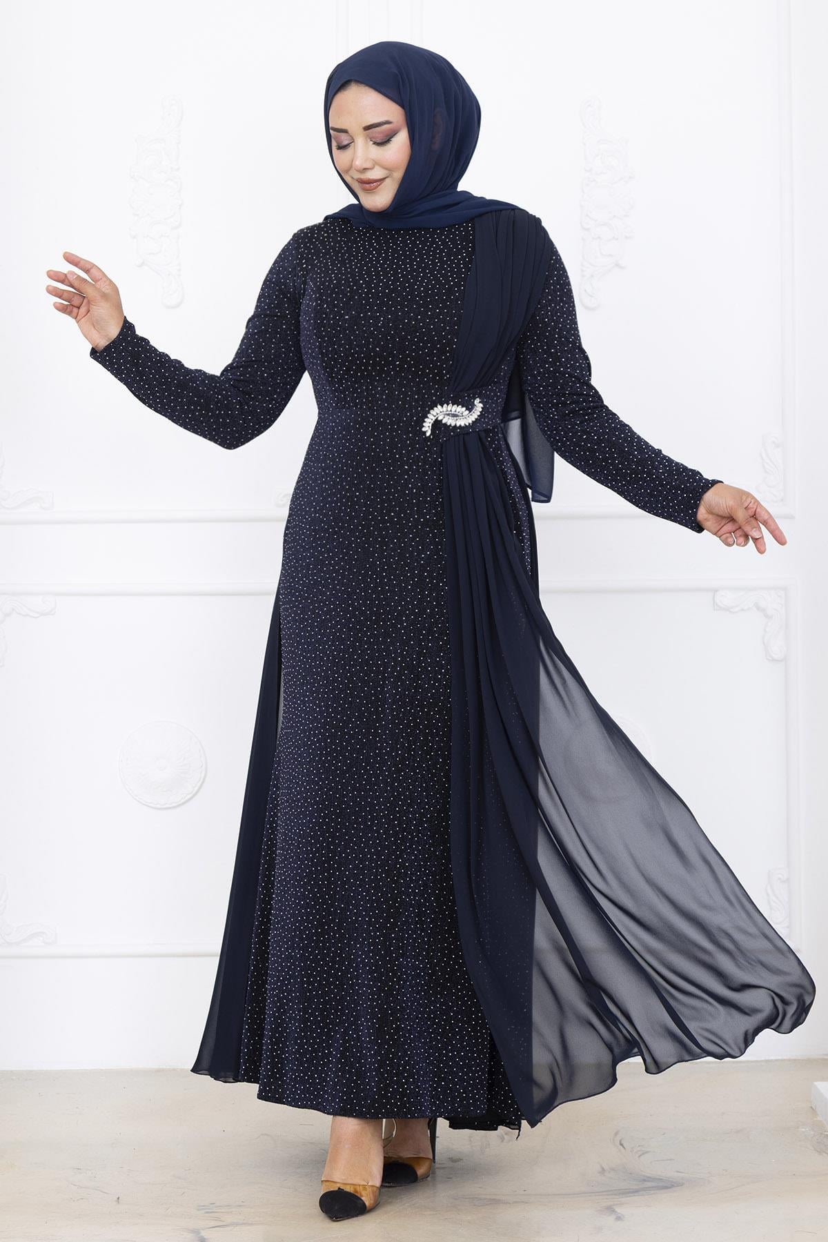 Amine Hüma Nil Abiye Elbise Lacivert