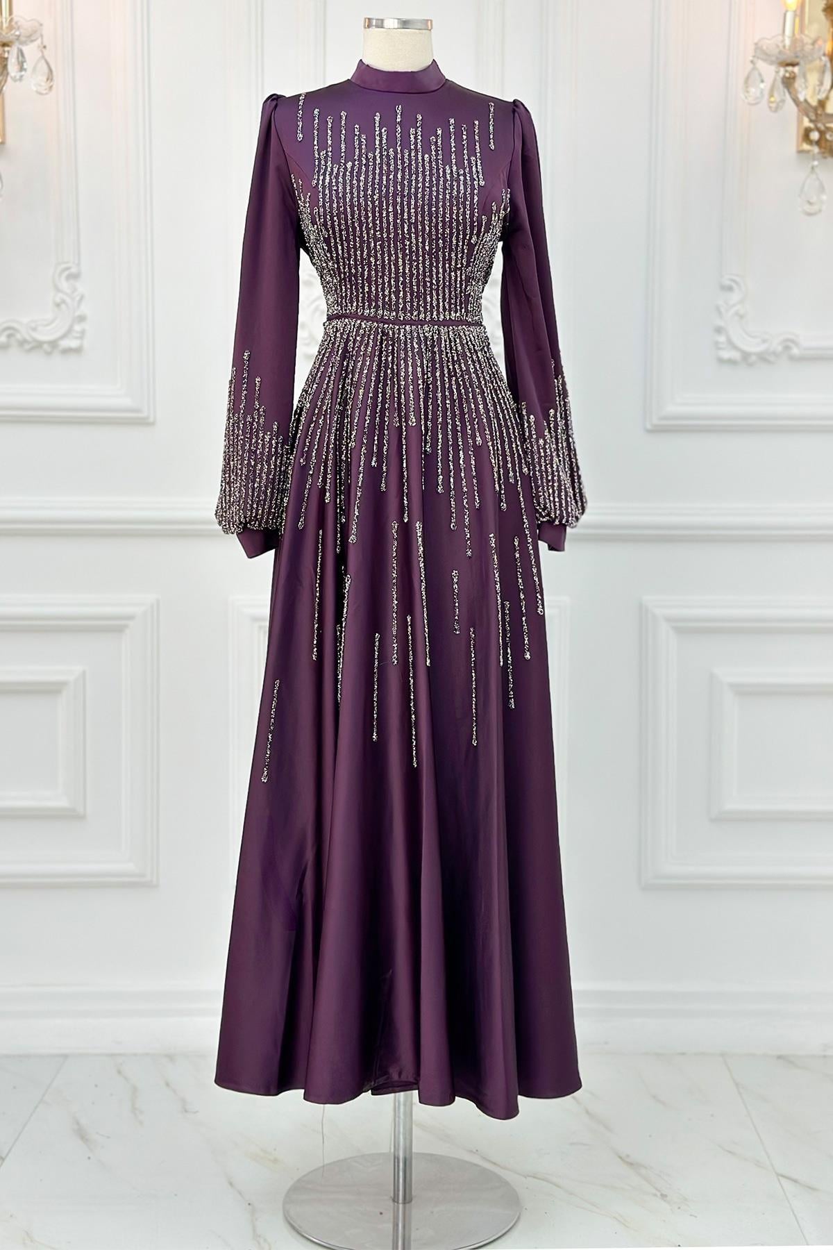 Amine Hüma Şimal Tesettür Abiye Mürdüm