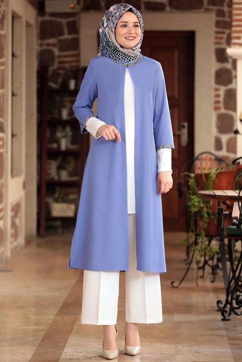 Amine Hüma TAŞ İŞLEMELİ CEKET Bebe Mavisi