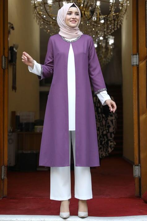 Amine Hüma TAŞ İŞLEMELİ CEKET Lavanta