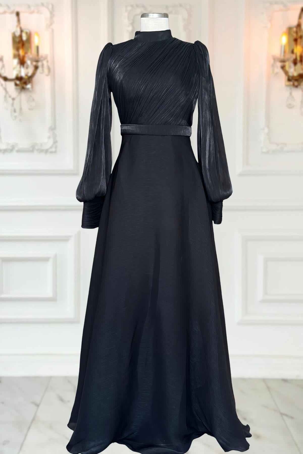 Amine Hüma Zen Abiye Elbise Siyah