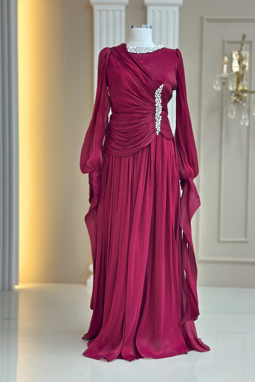 Bade Abiye Elbise Bordo