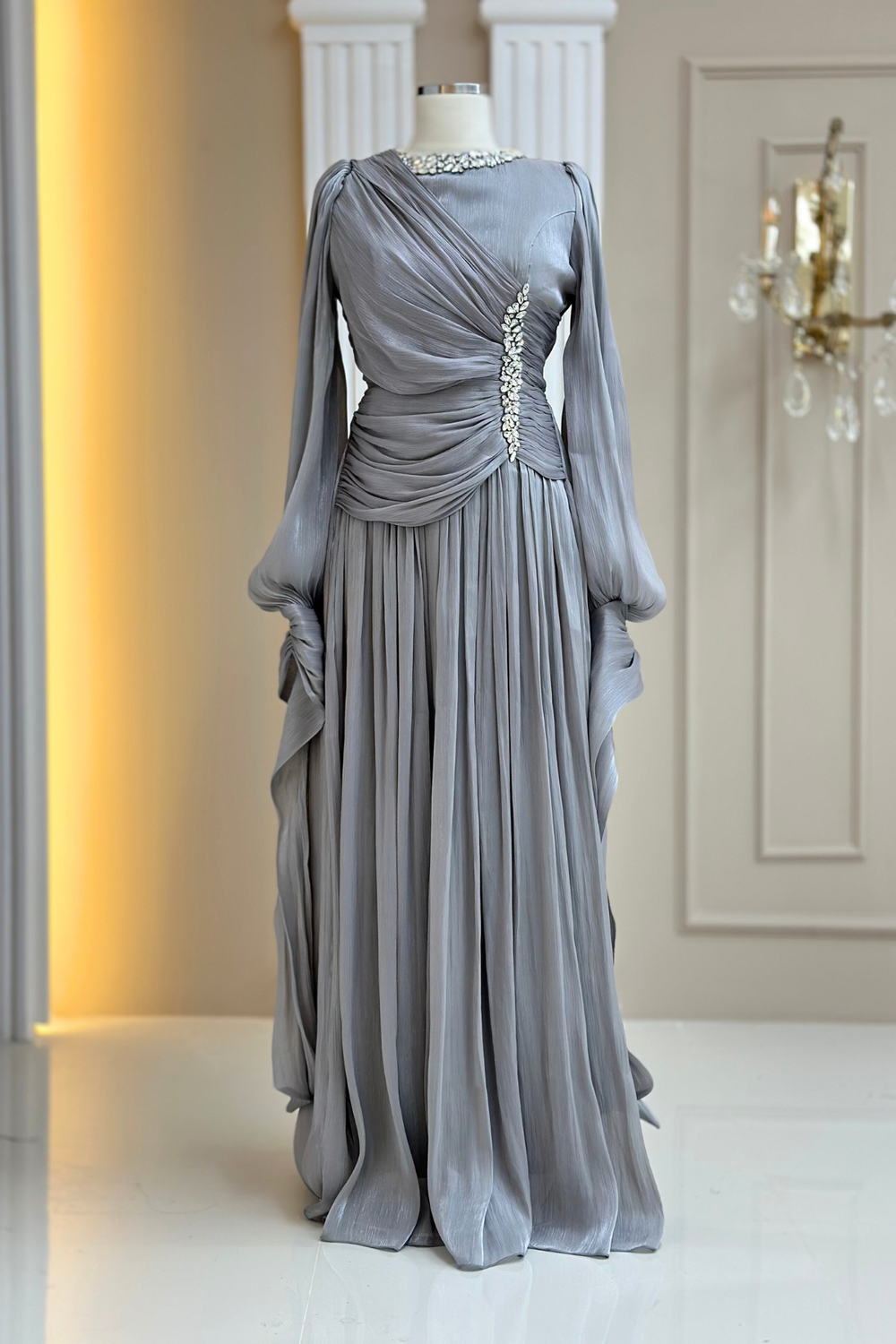 Bade Abiye Elbise Gri