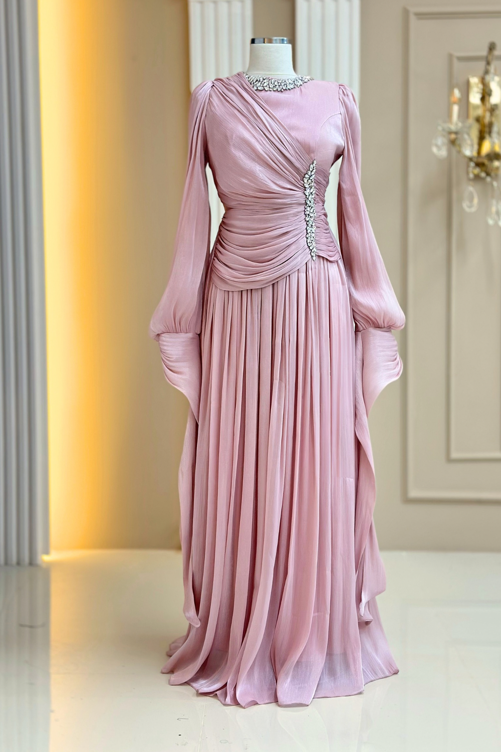 Bade Abiye Elbise Pudra